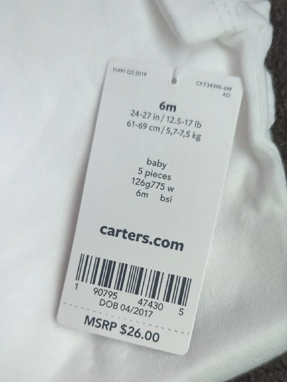 Carter's White Short-Sleeve Baby Bodysuit Pack 6M